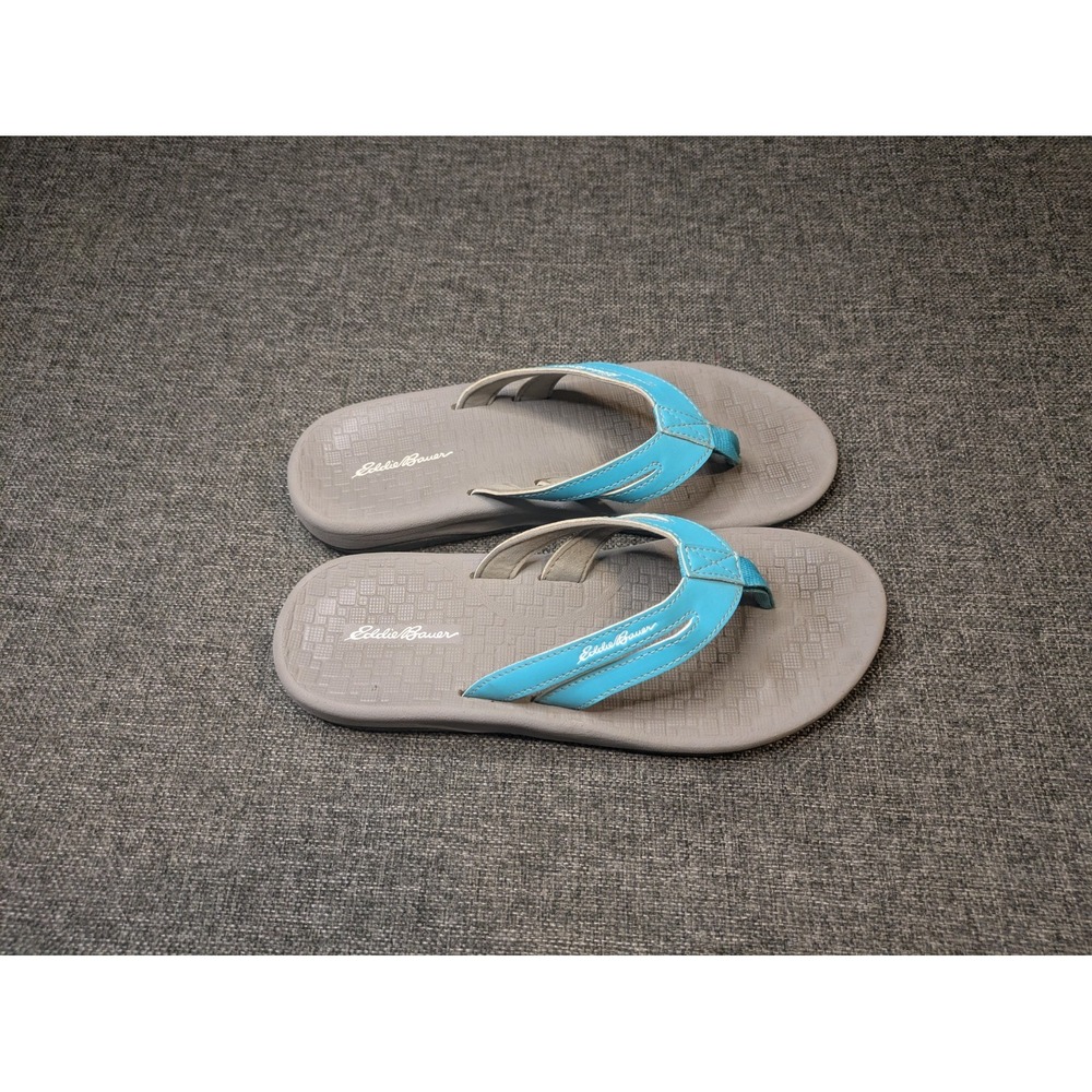Eddie Bauer Womens Teal Gray Faux Leather Flip Flop Thong Sandals Shoe Size 9